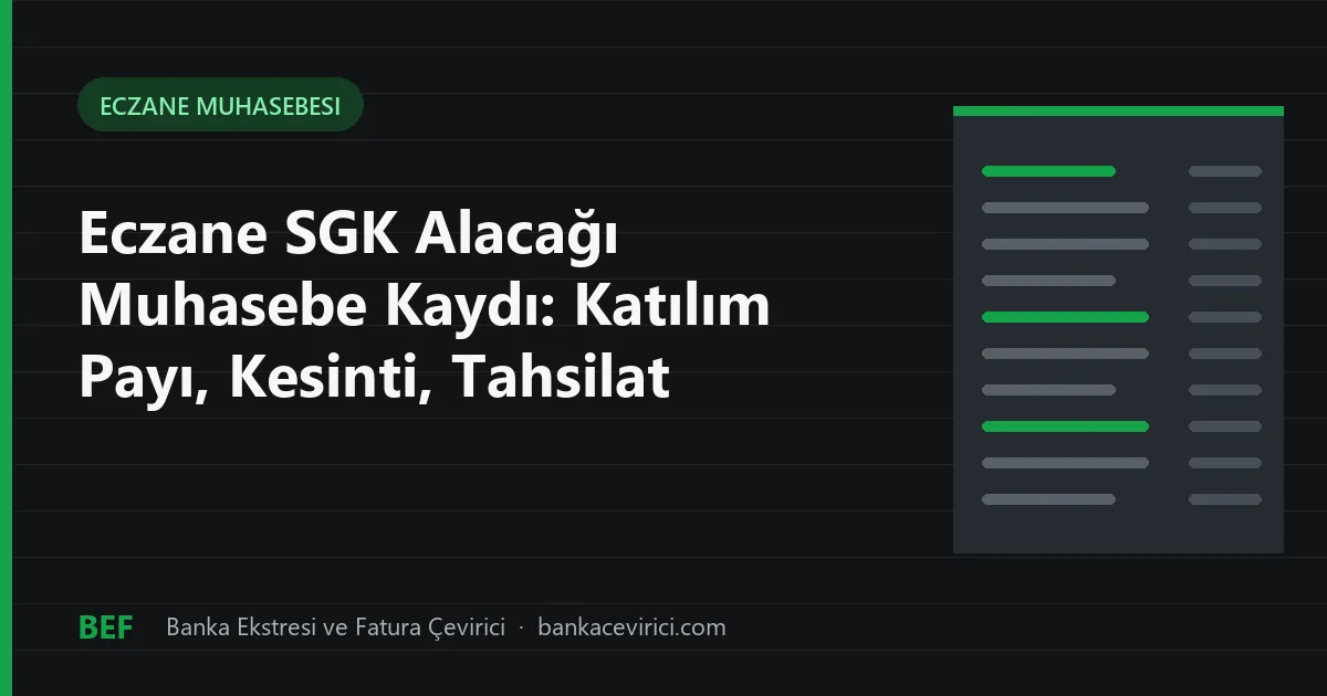 Eczane SGK Alacağı Muhasebe Kaydı: Katılım Payı, Kesinti, Tahsilat