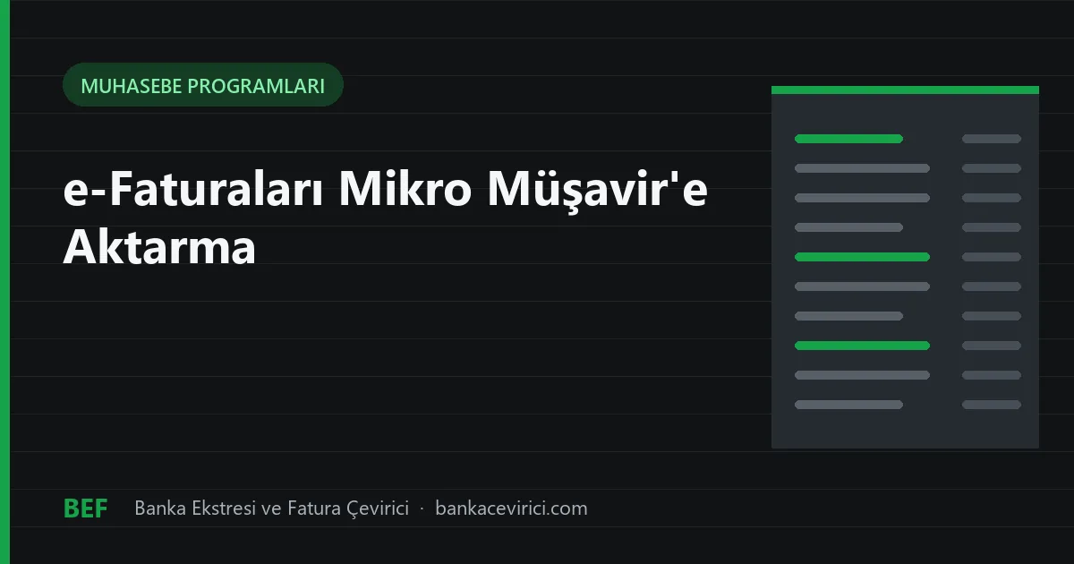 e-Faturaları Mikro Müşavir'e Aktarma: Alış ve Satış Faturası Fişleri, Cari Kart ve Mükerrer Kontrolü